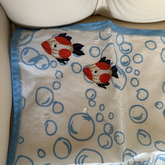 COACH Silk Cotton 🐠 Fish 🫧 Bubbles 🪸 20” Scarf  ☀️🏝️ - Picture 3 of 6